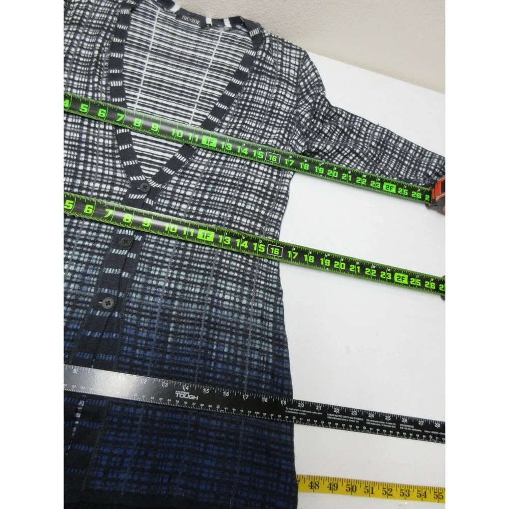 NIC+ZOE Sweater Womens Size S Ombre Plaid Button Front Office Career Ruffle Hem